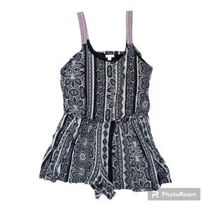 Romper in Black and White with Colorful Pattern Straps Size L